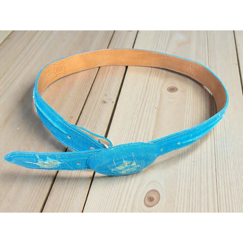 Vintage White diamonds‎ belt distressed turquoise 36"